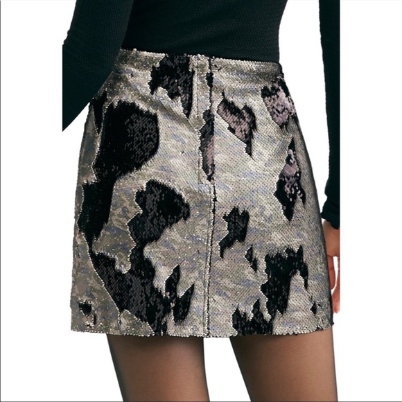 NWT Free People Sequin Leopard Camo Mini Skirt Size 8 - Picture 4 of 4